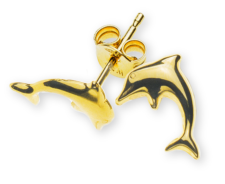 AURONOS Prestige Stud Earrings 18K Yellow Gold Dolphin