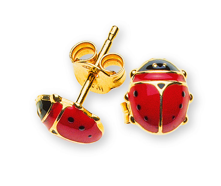 AURONOS Prestige Stud Earrings 18K Yellow Gold Ladybird