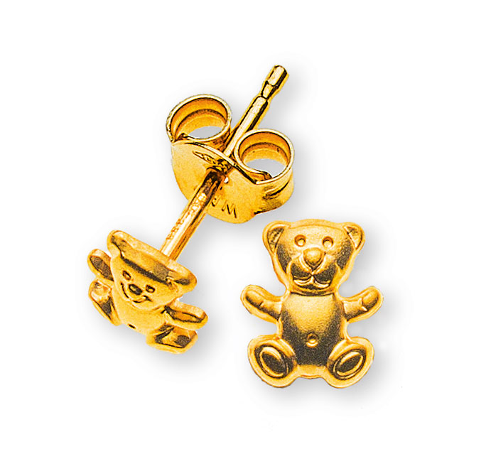 AURONOS Prestige Stud Earrings 18K Yellow Gold Teddy Bear