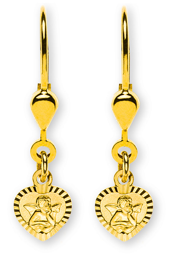 AURONOS Prestige 18K Yellow Gold Heart Angel Earrings