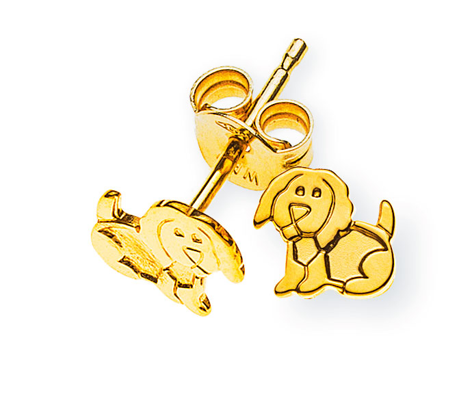 AURONOS Style Stud Earrings 9K Yellow Gold Dog