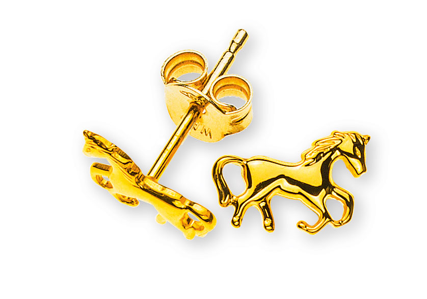 AURONOS Style Stud Earrings 9K Yellow Gold Horse