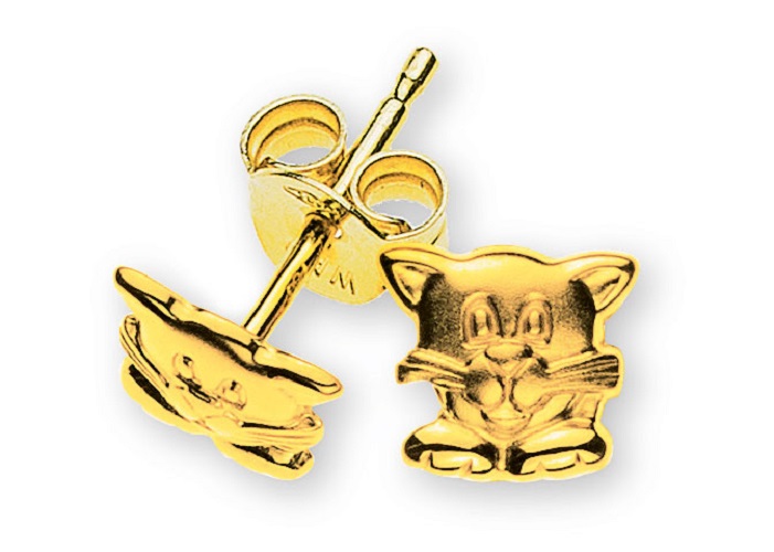 AURONOS Style Stud Earrings 9K Yellow Gold Cat