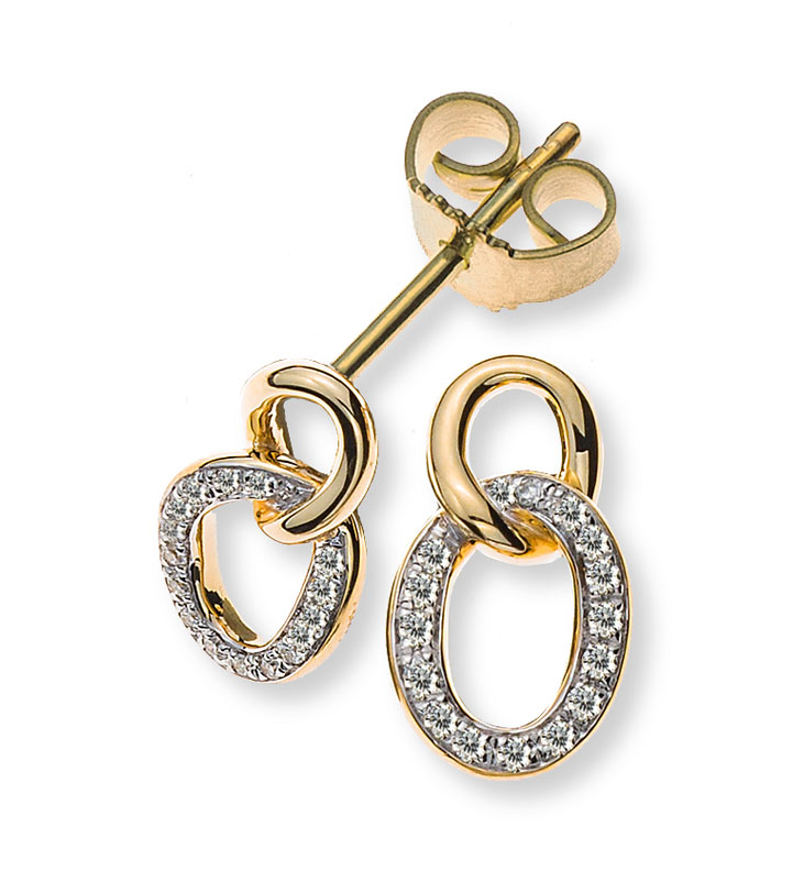 AURONOS Prestige Boucles d'oreilles diamants or jaune 18 carats 0.10ct.