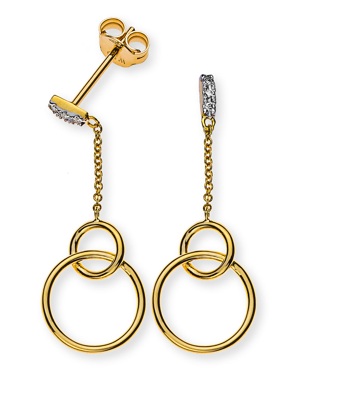 AURONOS Prestige Boucles d'oreilles en diamant or jaune 18 carats 0.02ct.