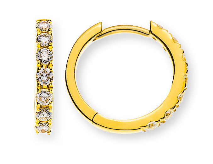 AURONOS Prestige Créoles en diamant en or jaune 18 carats Ø 12mm 0.25ct.