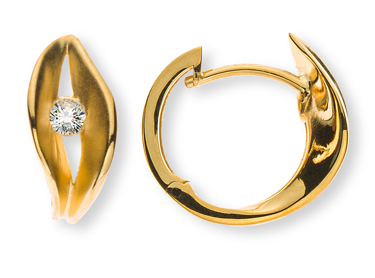 AURONOS Prestige Créoles en diamant en or jaune 18 carats Ø 15mm 0.14ct.