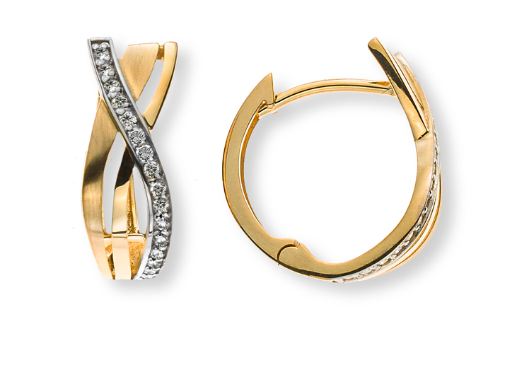 AURONOS Prestige Créoles en diamant en or jaune 18K Ø 15mm 0.16ct.