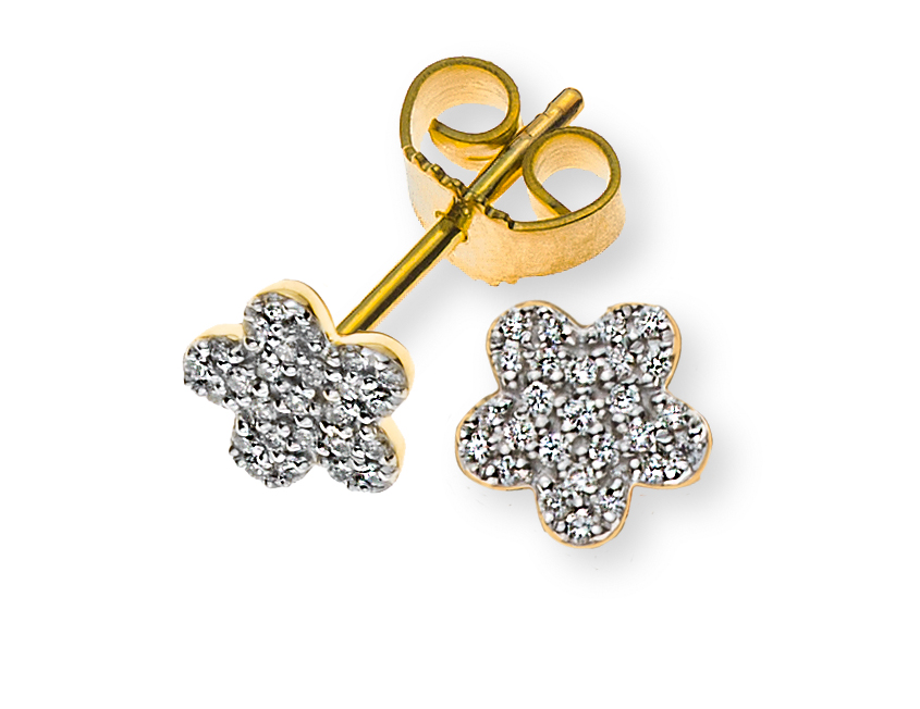 AURONOS Prestige Boucles d'oreilles diamants or jaune 18 carats 0.14ct fleur