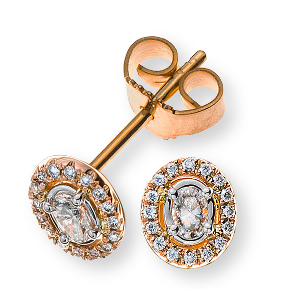 AURONOS Prestige Diamond Stud Earrings 18K Rose Gold Oval 0.30ct