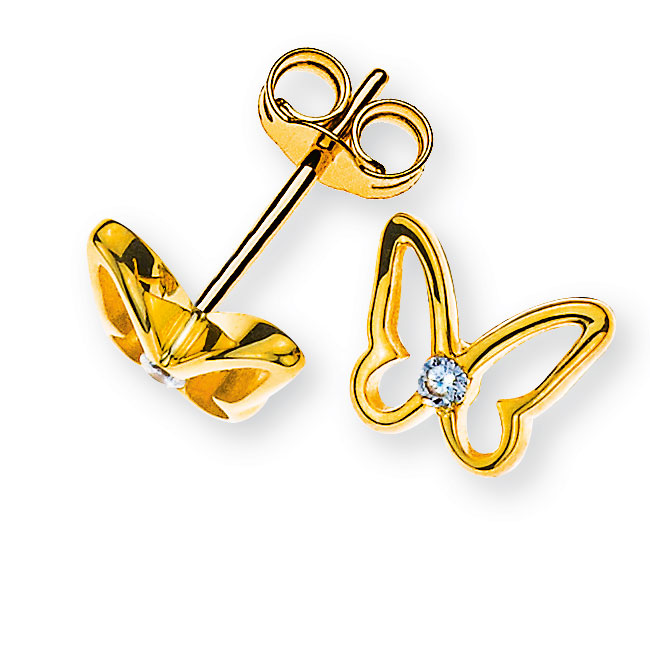 AURONOS Style Stud Earrings 9K Yellow Gold Zirconia Butterfly