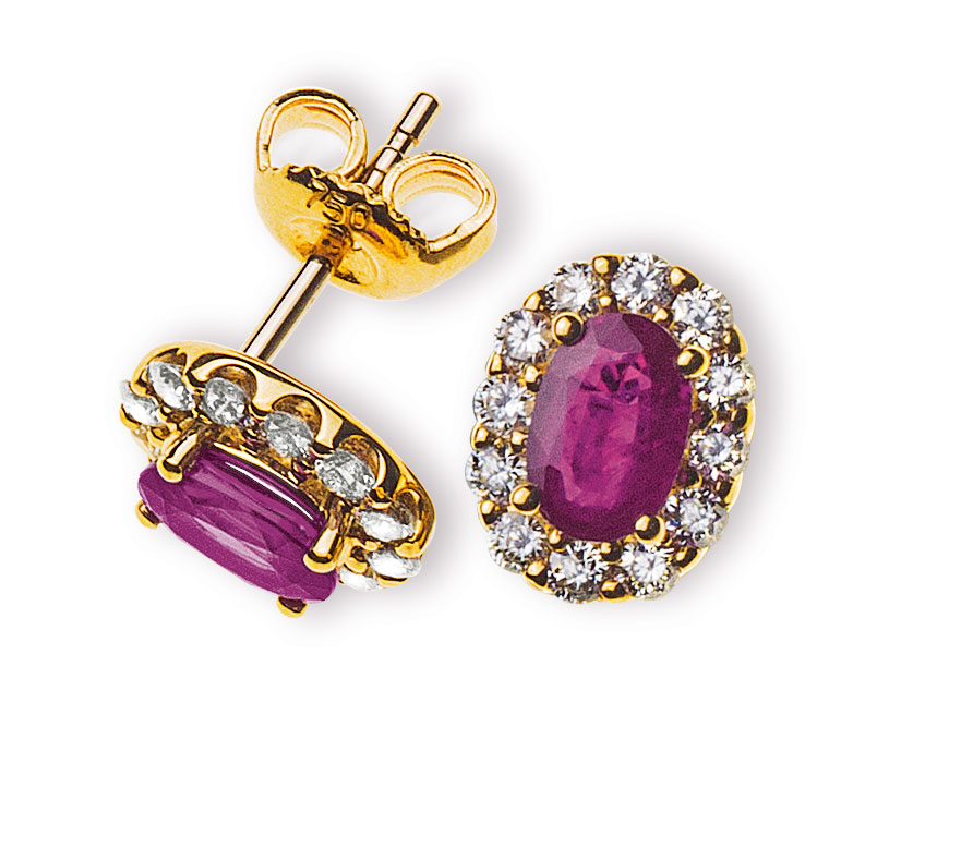 AURONOS Prestige Stud Earrings Yellow Gold 18K Yellow Gold Ruby 1.11ct with Diamonds