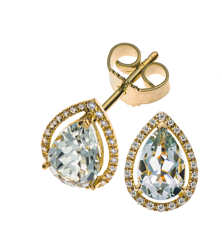 AURONOS Prestige Stud Earrings 18K Yellow Gold Amethyst 2.48ct with Diamonds
