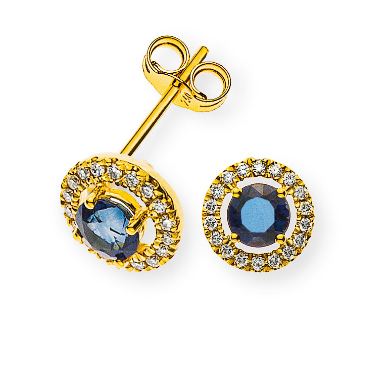 AURONOS Prestige Stud Earrings 18K Yellow Gold Sapphire 0.48ct with Diamonds
