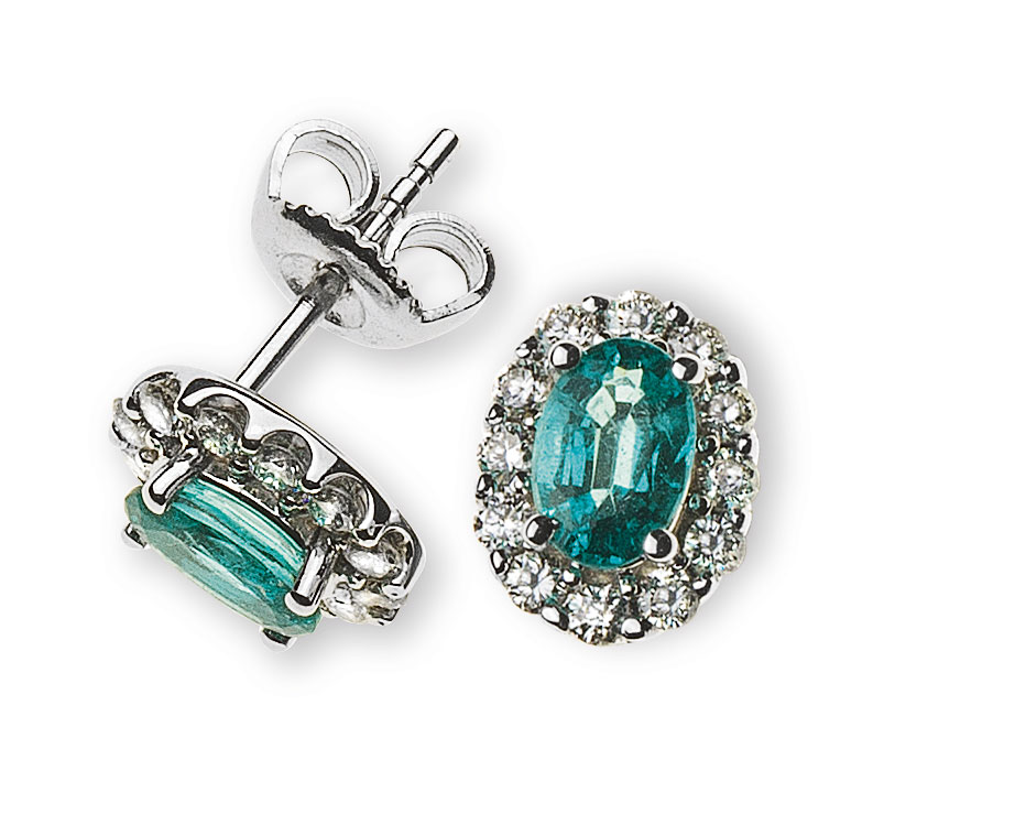 AURONOS Prestige Stud Earrings 18K White Gold Emerald 0.92ct with Diamonds