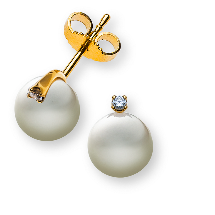 AURONOS Prestige Pearl stud earrings 18K yellow gold 7mm with diamond