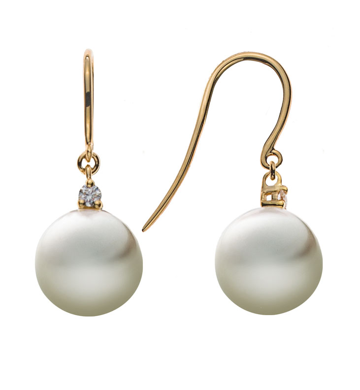 AURONOS Prestige Pearl Earrings 18K Yellow Gold with Diamond