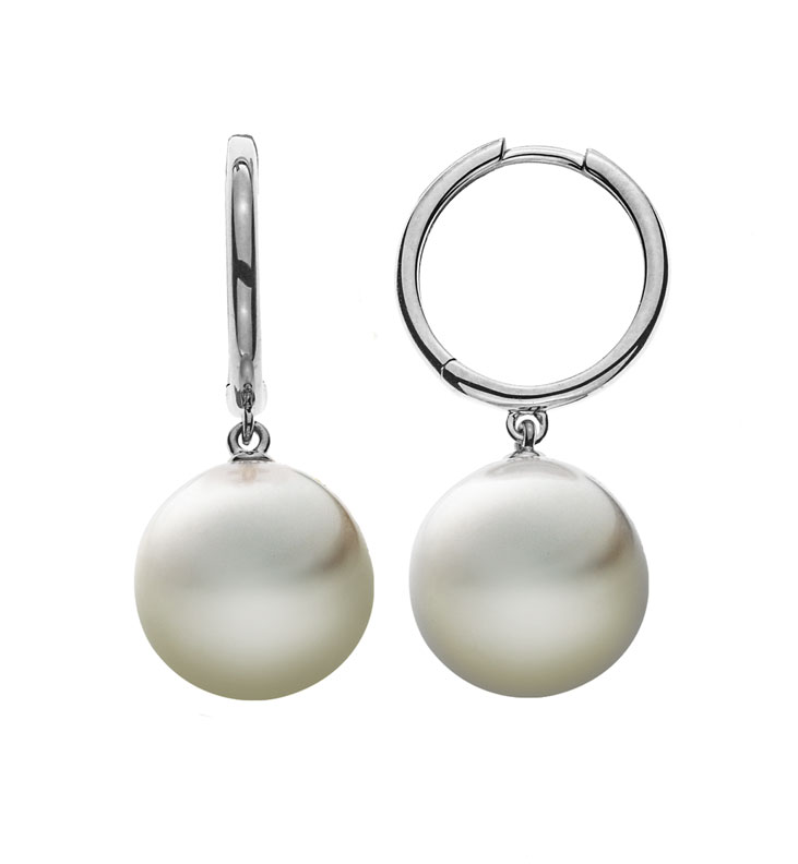 AURONOS Prestige Créoles en perles en or blanc 18 carats