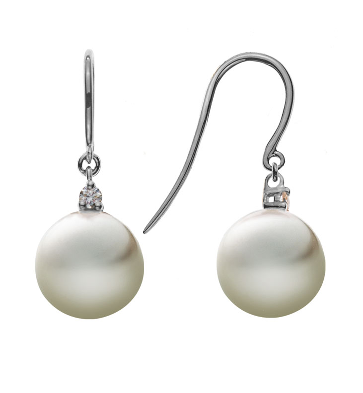 AURONOS Prestige Pearl Earrings 18K White Gold with Diamonds