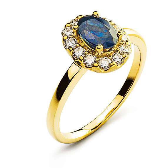 AURONOS Prestige Ring Gelbgold 18K Saphir 0.94ct Diamanten 0.40ct Gr.54