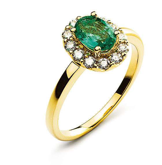 AURONOS Prestige Ring Gelbgold 18K Smaragd 0.94ct Diamanten 0.40ct Gr.54