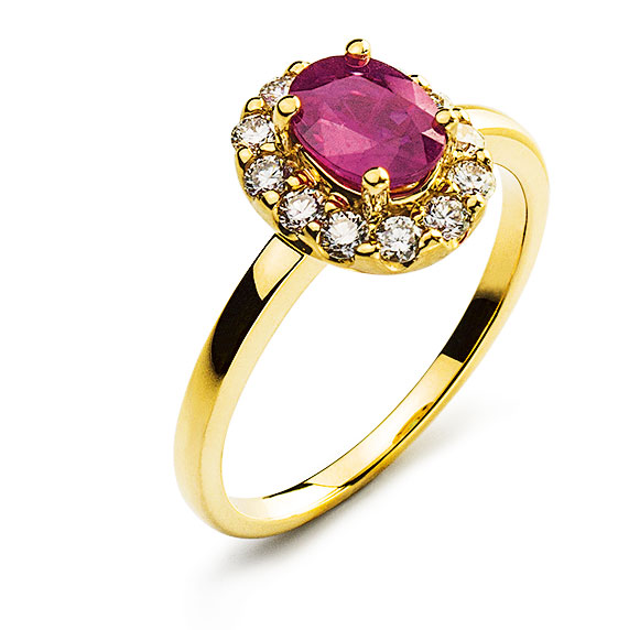 AURONOS Prestige Ring Gelbgold 18K Rubin 1.10ct Diamanten 0.40ct Gr.54