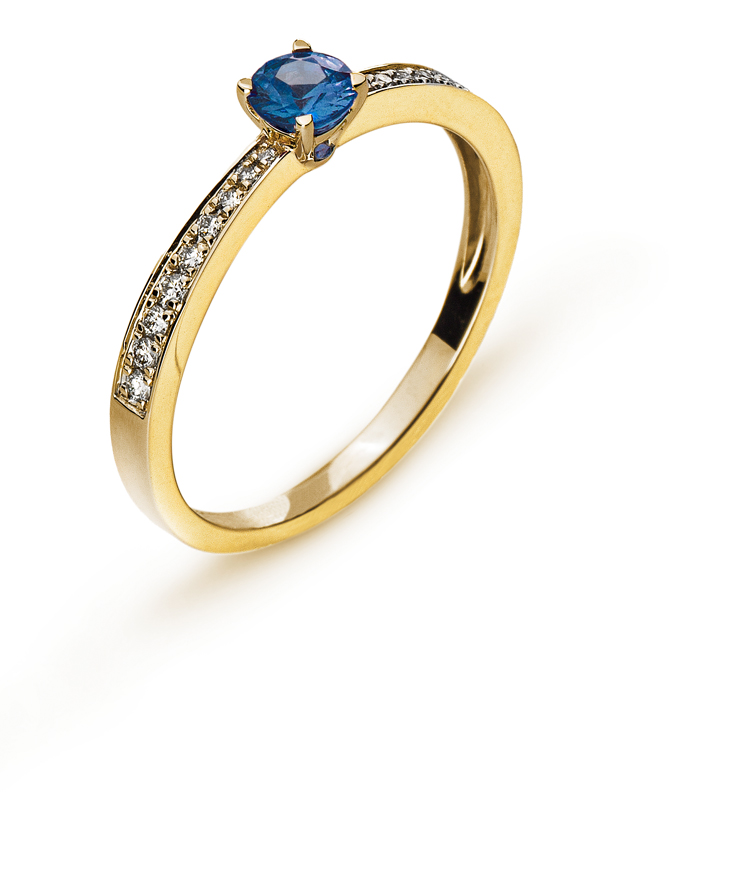 AURONOS Prestige Ring Yellow Gold 18K Sapphire 0.31ct Diamonds 0.11ct Gr.54