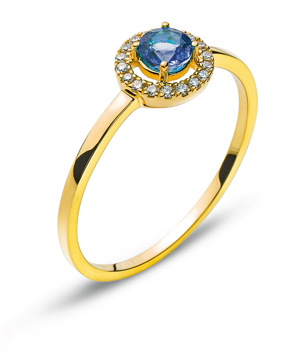 AURONOS Prestige Ring Yellow Gold 18K Sapphire 0.39ct Diamonds 0.07ct Gr.54