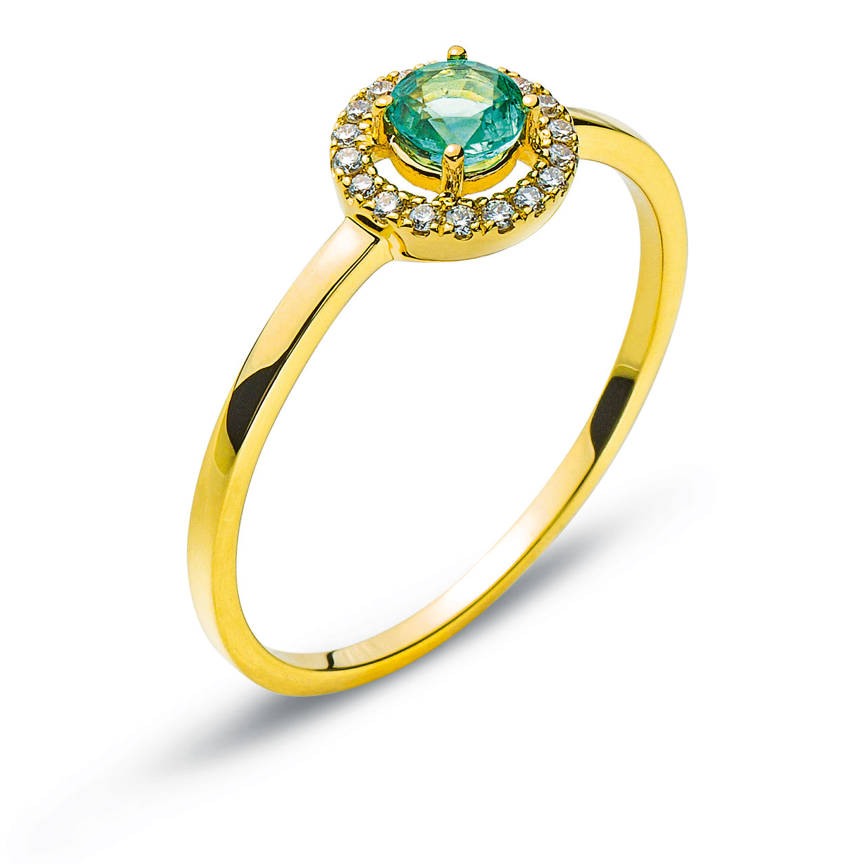 AURONOS Prestige Ring Yellow Gold 18K Emerald 0.24ct Diamonds 0.07ct Gr.54