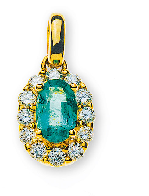 AURONOS Prestige Pendant 18K Yellow Gold Emerald 0.38ct Diamonds 0.24ct