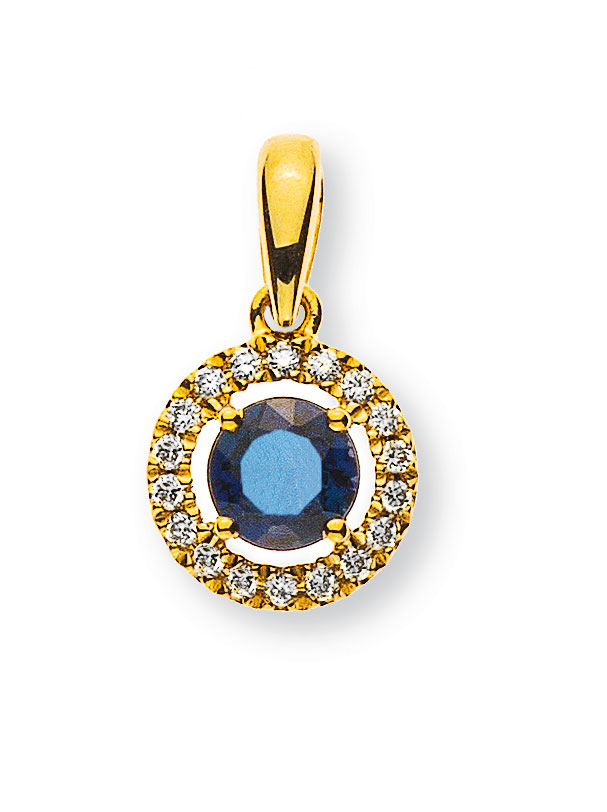 AURONOS Prestige Pendant 18K Yellow Gold Sapphire 0.35ct Diamonds 0.07ct
