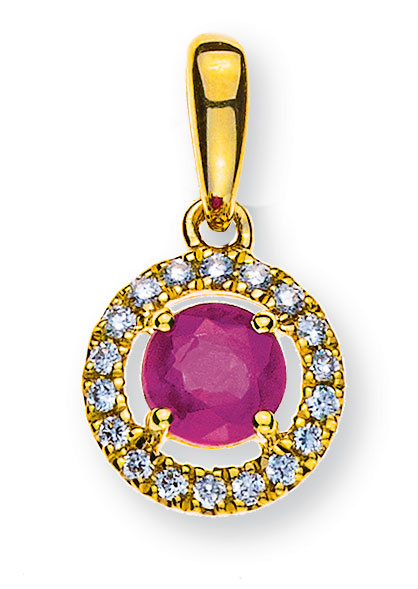 AURONOS Prestige Pendentif or jaune 18K rubis 0.40ct diamants 0.07ct