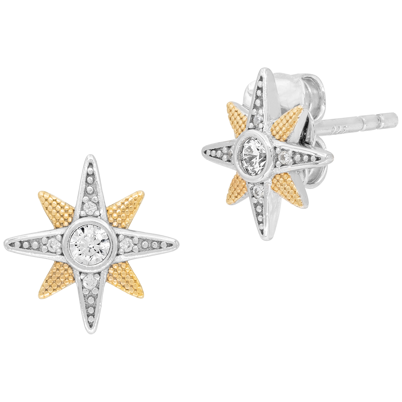 Engelsrufer Star Stud Earrings 925 Silver Gold Plated Zirconia