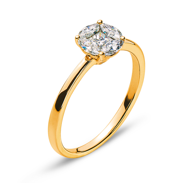 AURONOS Prestige Or jaune 18K Princess Diamant 0.12ct Marquise Diamants 0.37ct