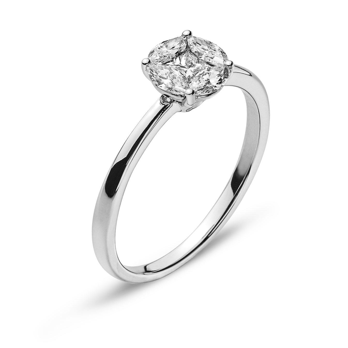AURONOS Prestige Bague en or blanc 18K Princess Diamant 0.12ct Marquise Diamants 0.37ct