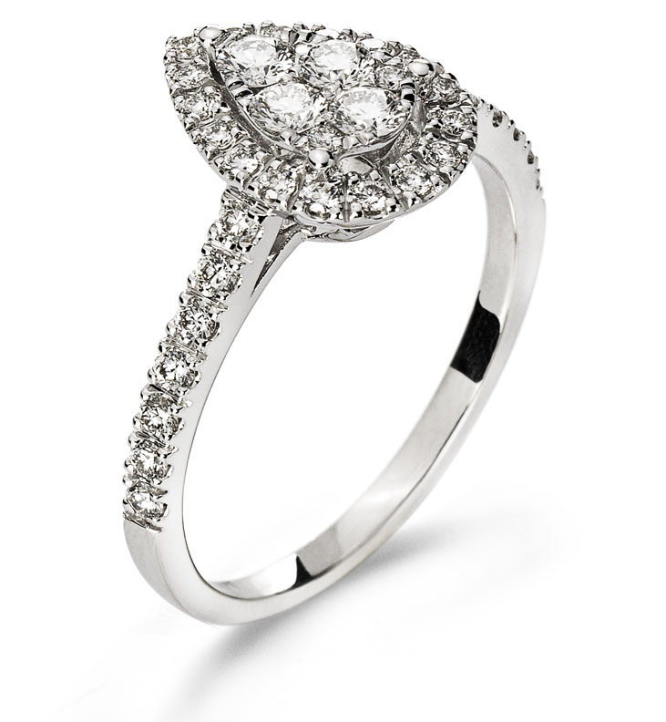 AURONOS Prestige Ring White Gold 18K Teardrop Shape Diamonds 0.48ct