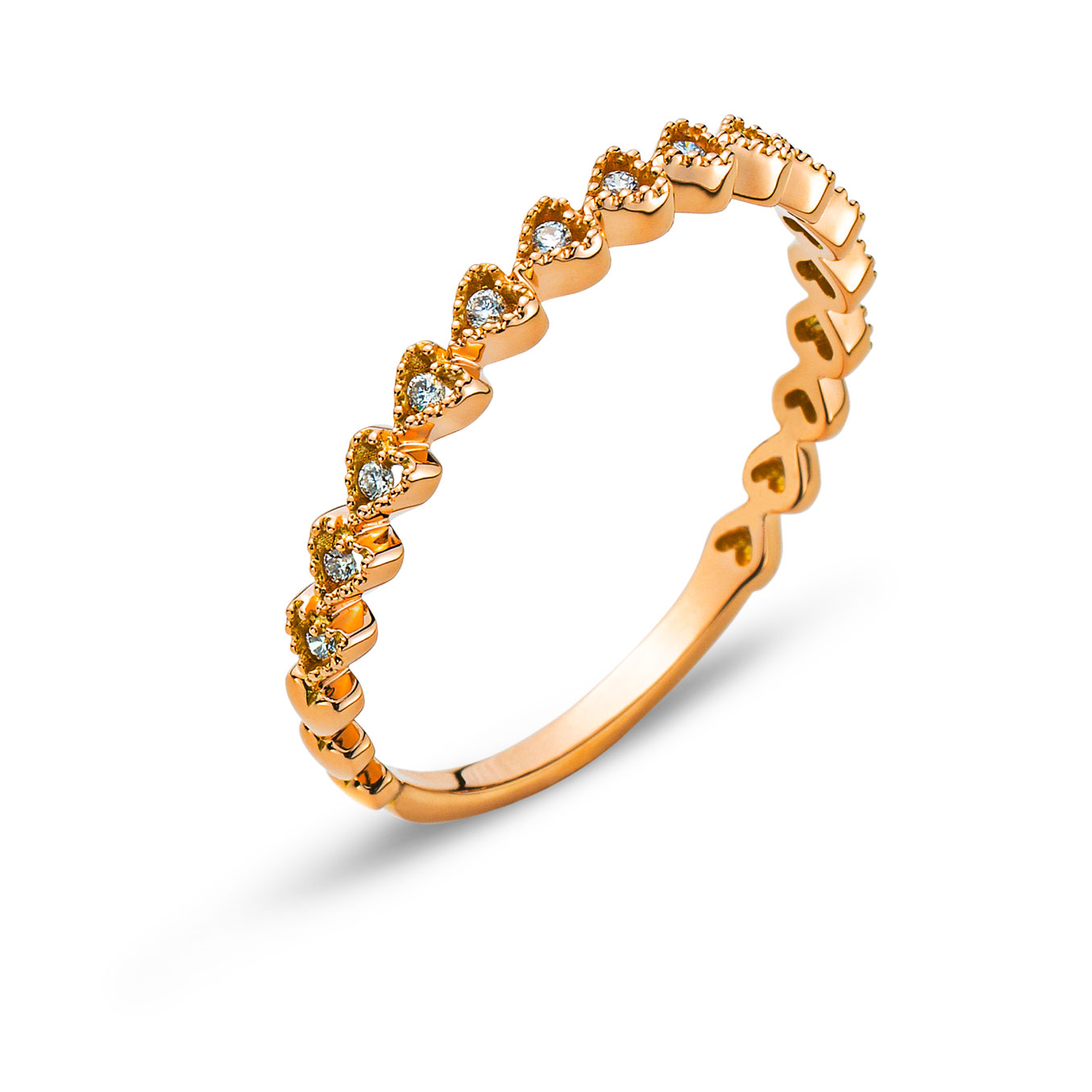 AURONOS Prestige Ring Mémoire Heart Rose Gold 18K Diamonds 0.06ct