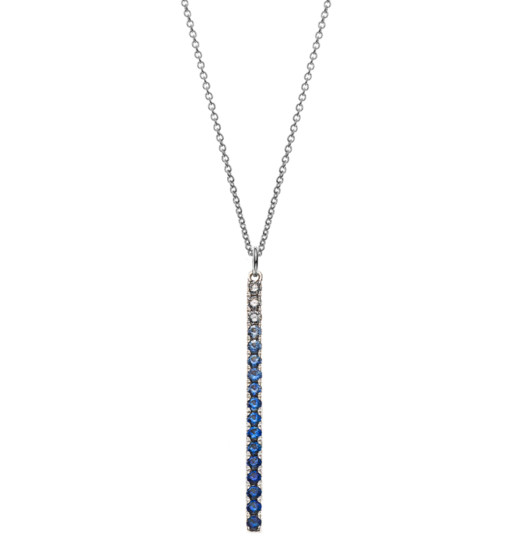 AURONOS Prestige Halskette Weissgold 18K Diamanten mit 14 Saphiren 0.30ct