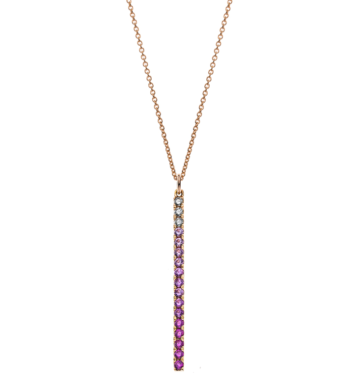 AURONOS Prestige Halskette Roségold 18K Diamanten mit 14 Saphiren 0.29ct
