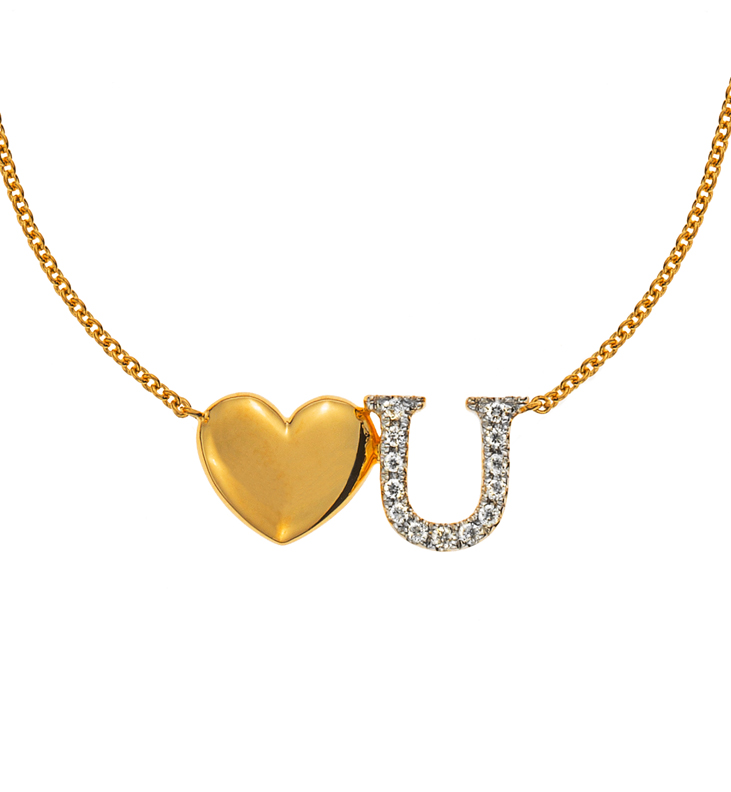 AURONOS Prestige Collier en or jaune 18K "Heart U" diamants 0.05ct