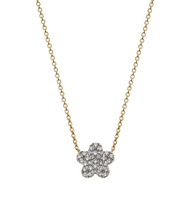AURONOS Prestige Collier en or jaune 18K forme fleur diamants 0.15ct