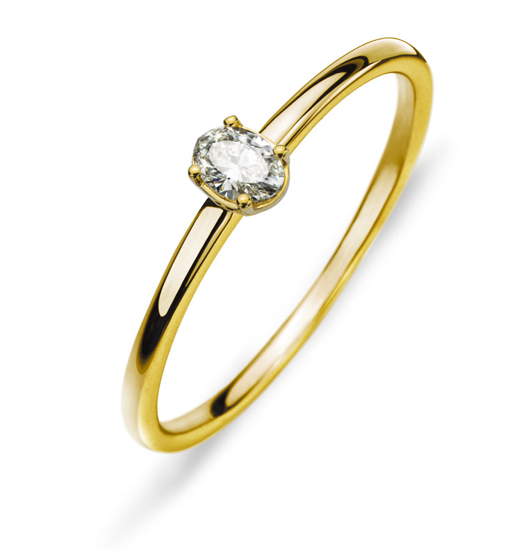 AURONOS Prestige Solitaire Ring Yellow Gold 18K Oval Diamond 0.13ct