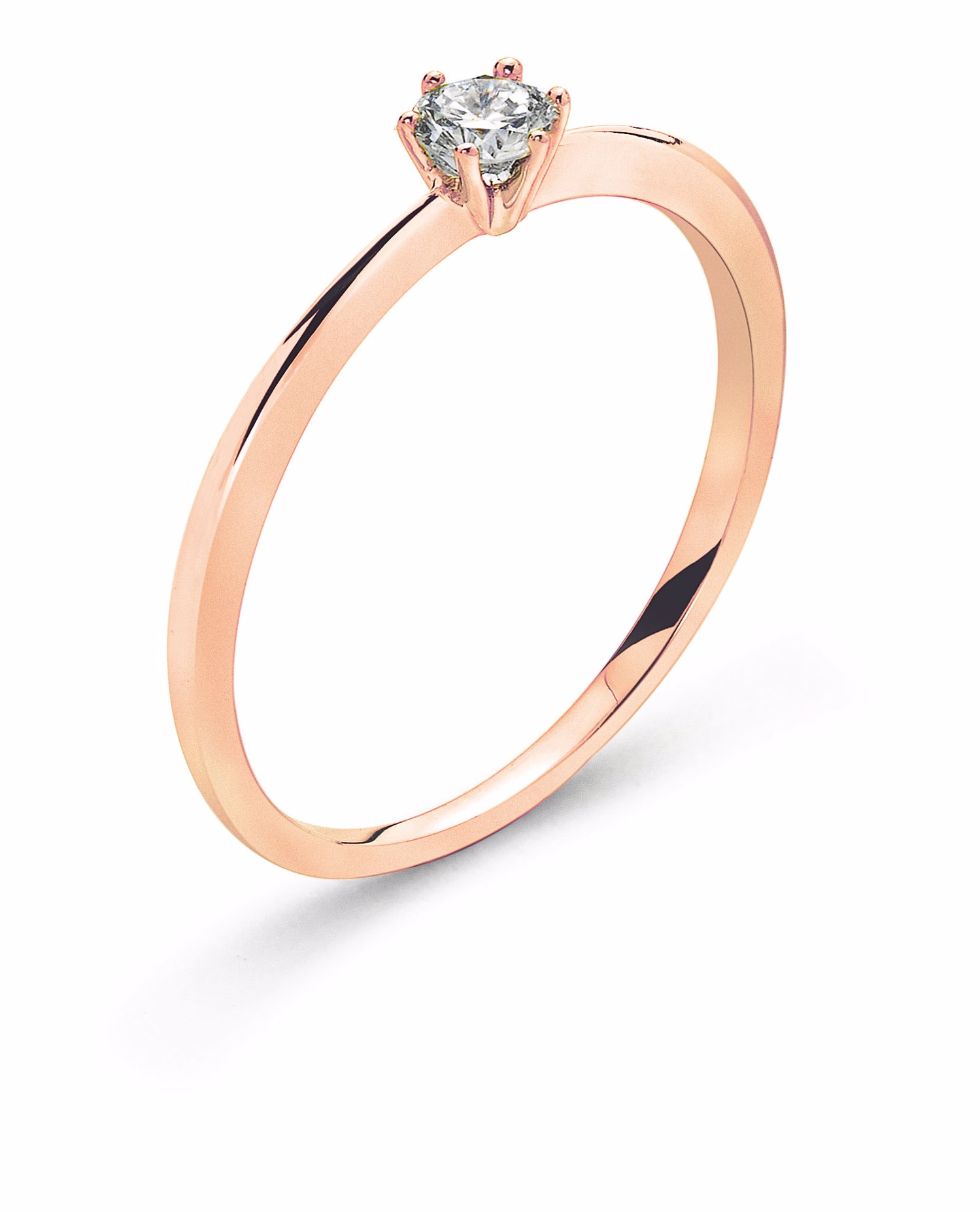 AURONOS Prestige Solitaire Ring Rose Gold 18K Diamond 0.15ct