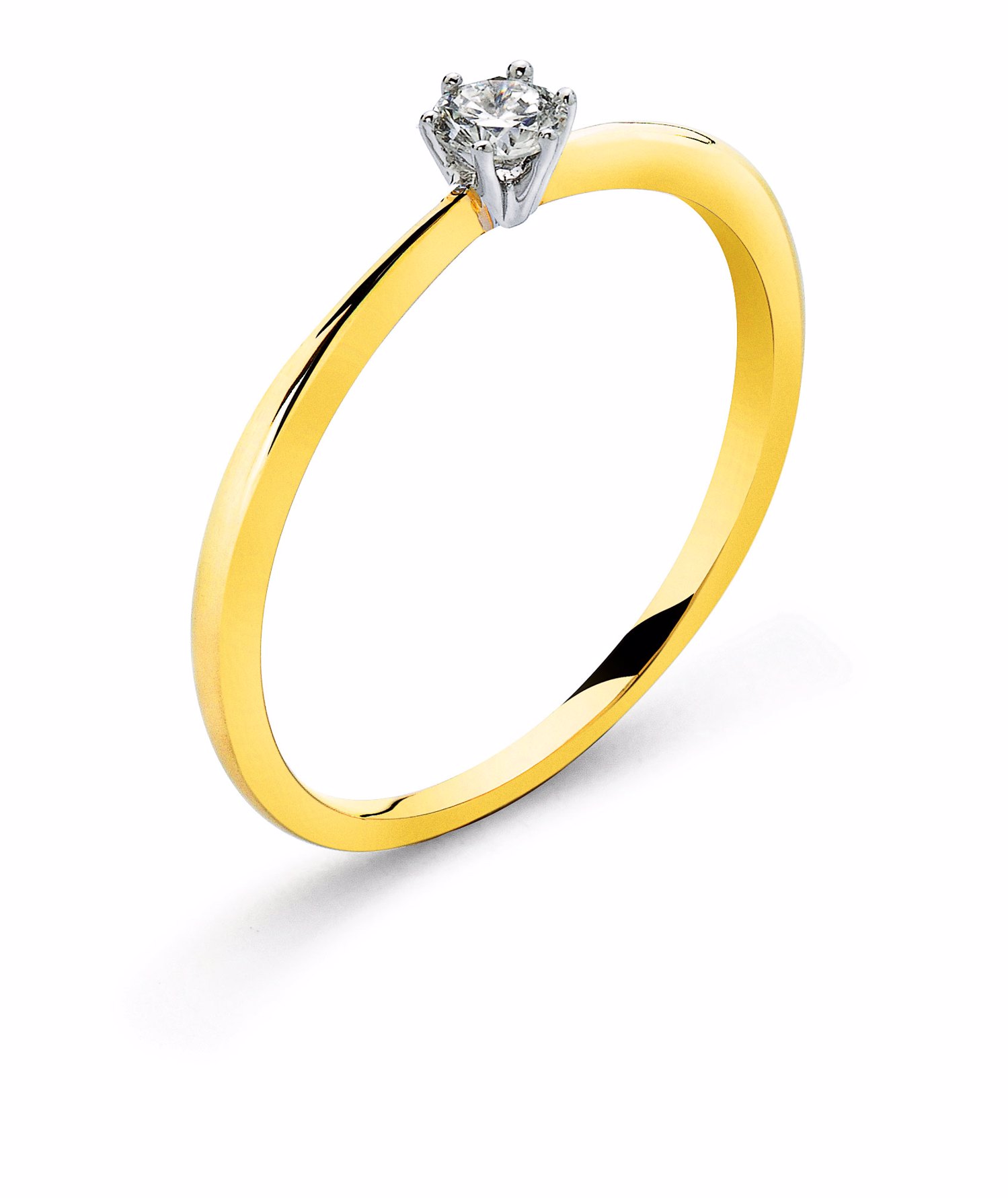 AURONOS Prestige Solitär Ring Gelbgold 18K, Fassung Weissgold Diamant 0.10ct