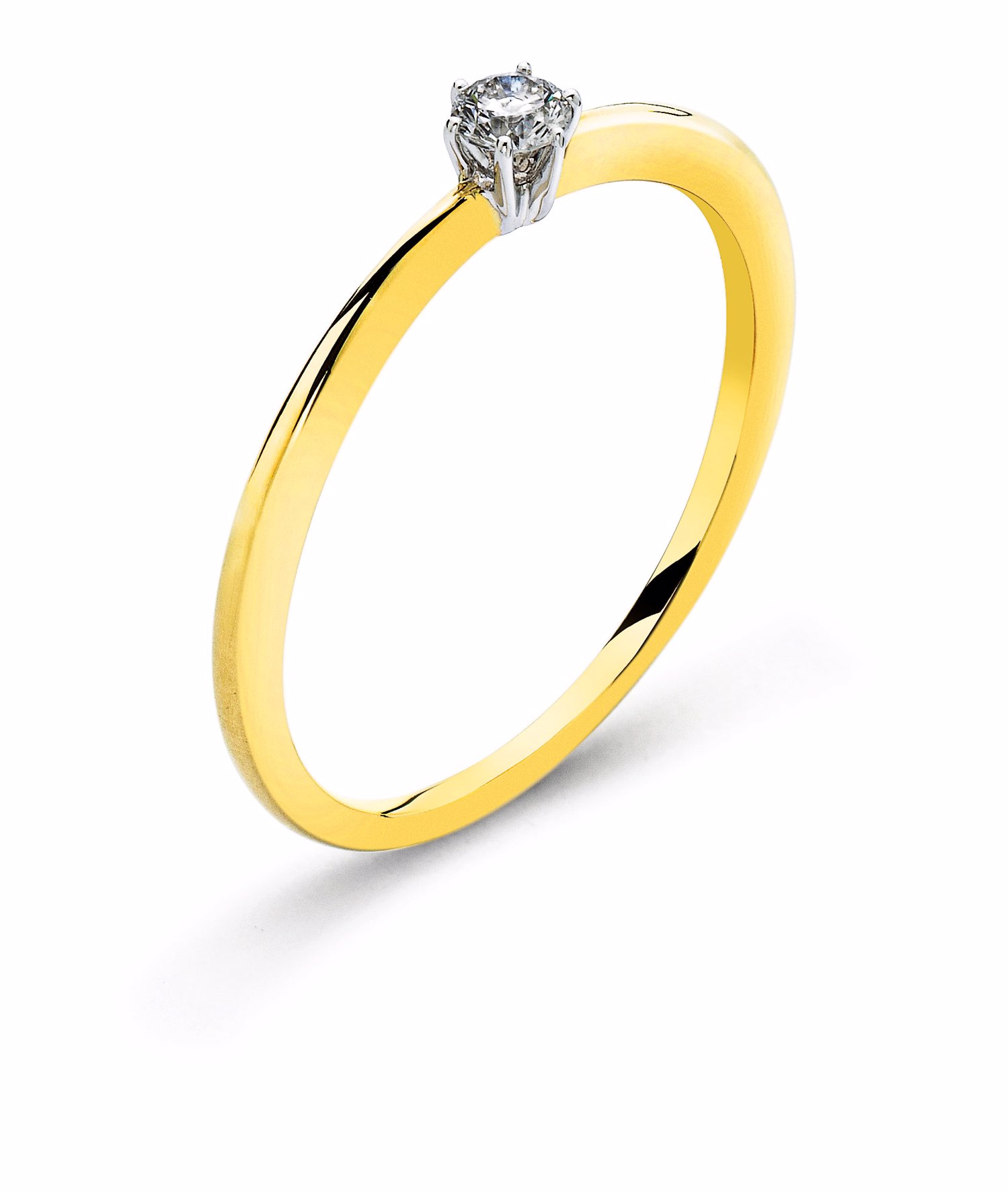 AURONOS Prestige Solitär Ring Gelbgold 18K, Fassung Weissgold Diamant 0.15ct