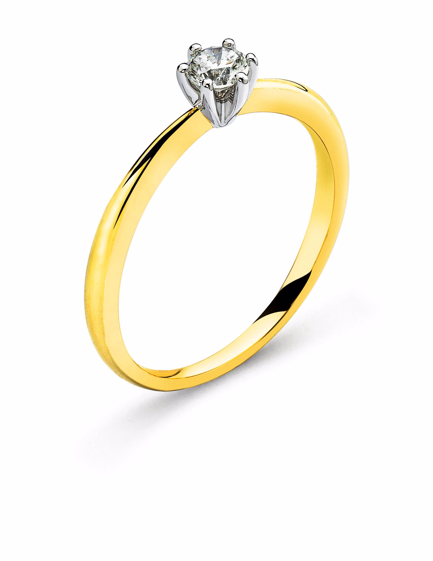 AURONOS Prestige Solitär Ring Gelbgold 18K, Fassung Weissgold Diamant 0.25ct