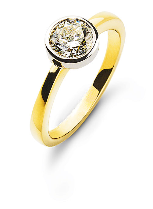 AURONOS Prestige Solitär Ring Gelbgold 18K, Fassung Weissgold Diamant 0.50ct