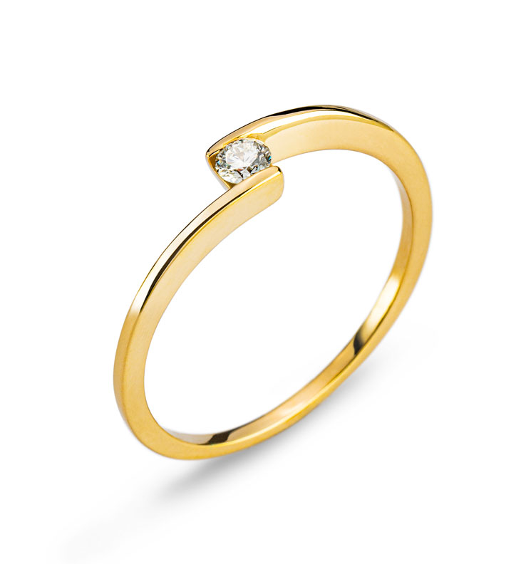 AURONOS Prestige Bague solitaire en or jaune 18K diamant 0.08ct