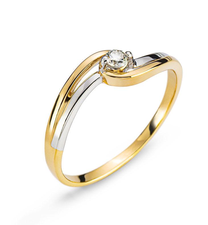 AURONOS Prestige Bague solitaire en or jaune 18K diamant 0.07ct