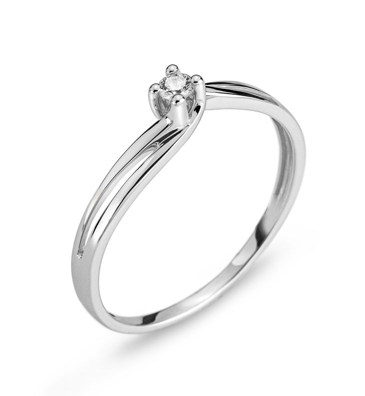 AURONOS Prestige Solitaire ring 18K white gold diamond 0.06ct
